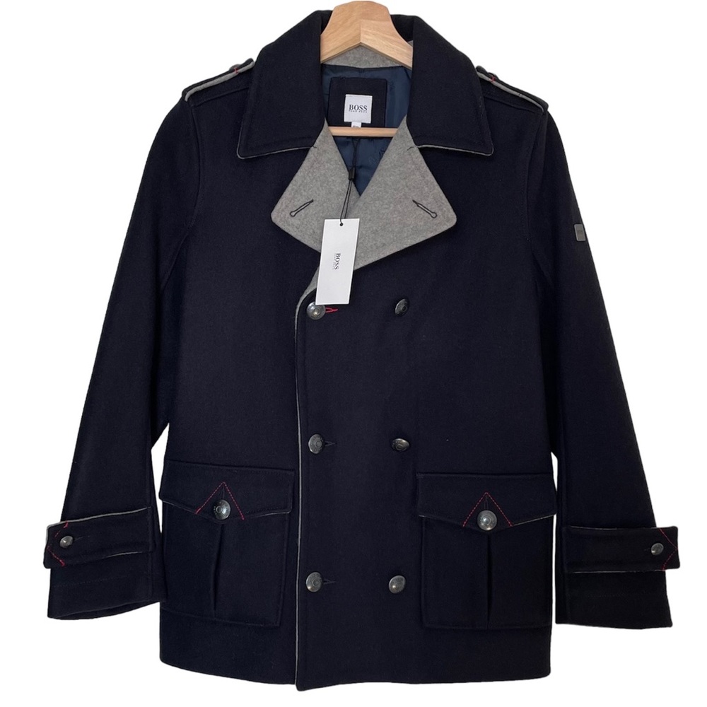 BOSS Hugo Boss Wool Coat Jacket, Blue & Grey, Boys Size 12-XS, NEW WITH TAG